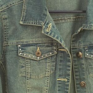 Denim Jacket with Jewels on Chest Pockets